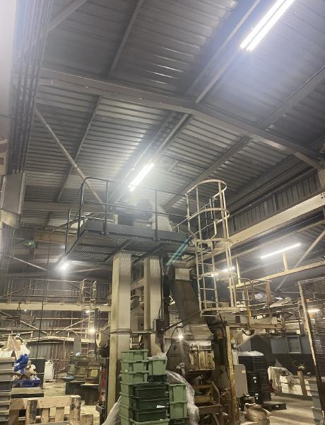 LED linear high-bay lighting installed in an industrial workshop in Staffordshire