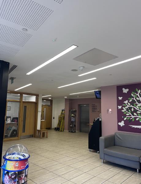 Linear LED lighting installed in a public reception area in Staffordshire